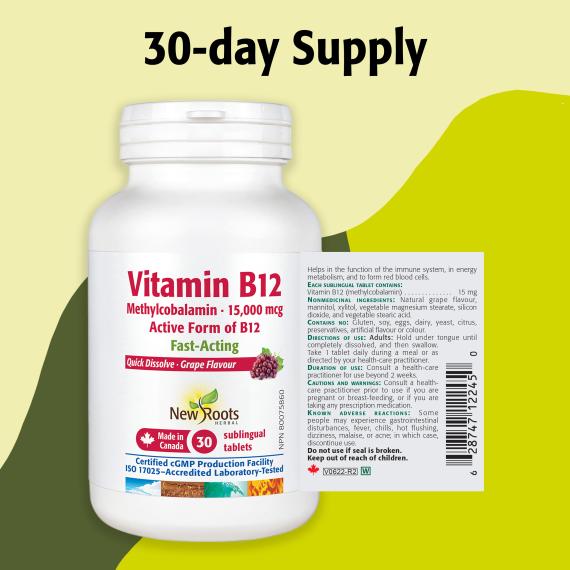 Vitamin B12 Methylcobalamin · 15,000 mcg (Sublingual Tablets)